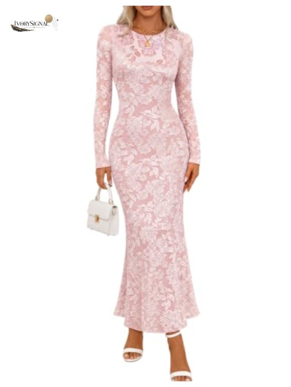 MEROKEETY Women's Velvet Floral Maxi Dress Long Sleeve Bodycon Wedding Guest